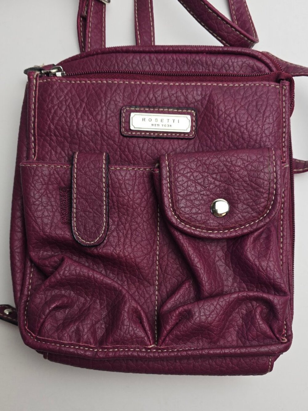 Rosetti Vintage Faux Leather Crossbody Bag - Burgundy Pebbled Utility Purse Y2K - Picture 5 of 8